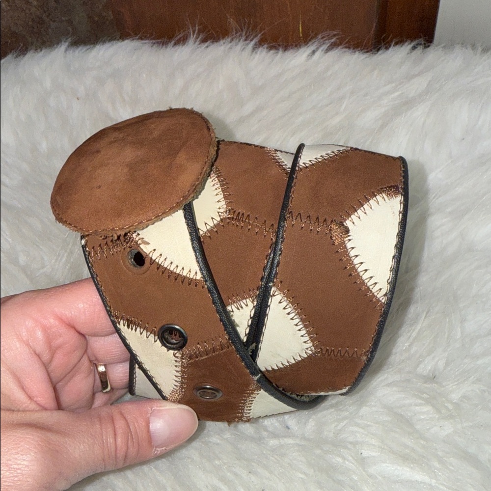 Two Tone Suede Patchwork Belt Unique Fun Rare Sta… - image 4